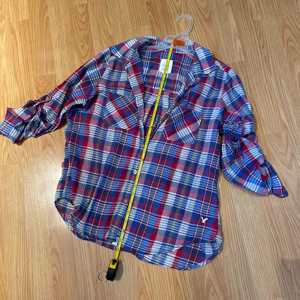 American Eagle button down plaid blouse/two front pockets